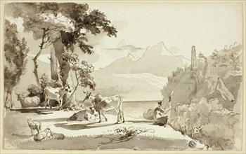 Pastural Landscape with Woman Spinning, n.d. Creator: Juan Cristobal.