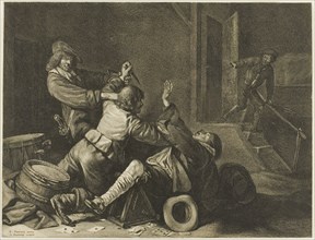 Three Men Struggling in an Interior, n.d. Creator: Jonas Suyderhoef.