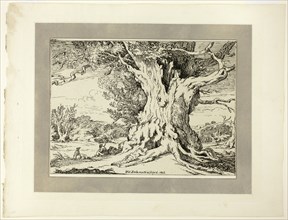 Resting, Men and Dogs Under a Big Tree, from the first issue of Specimens of..., 1802, pub 1803. Creator: William Alfred Delamotte.