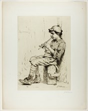 Boy Playing a Flute, c.1860. Creator: John George Brown.