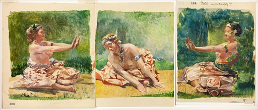 Siva Dance: Triptych of Seated Single Figures, 1890/91. Creator: John La Farge.