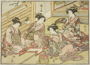 Courtesans of the Matsubaya, from the book "Mirror of Beautiful Women of the Pleasure..., 1776. Creator: Shunsho.