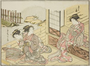 Courtesans of the Kagemanjiya, from the book "Mirror of Beautiful Women of the Pleasure..., 1776. Creator: Shunsho.