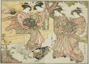 Courtesans of the Ogiya, from the book "Mirror of Beautiful Women of the Pleasure Quarters..., 1776. Creator: Shunsho.