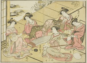 Courtesans of the Tamaya, from the book "Mirror of Beautiful Women of the Pleasure Quarters..., 1776 Creator: Shunsho.