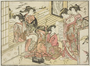 Courtesans of Okamoto, from the book "Mirror of Beautiful Women of the Pleasure Quarters..., 1776. Creator: Shunsho.
