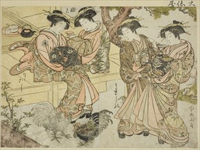 Courtesans of Ogiya, from the book "Mirror of Beautiful Women of the Pleasure Quarters..., 1776. Creator: Shunsho.