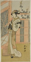 The Actor Nakamura Noshio I as Misao Disguised as a Komuso in the Play Kosode-gura..., c. 1772. Creator: Shunsho.