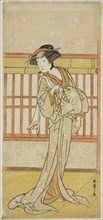 The Actor Osagawa Tsuneyo II as the Courtesan Miyagino (?) in the Play Go Taiheiki..., c. 1780. Creator: Shunsho.