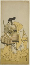 The Actor Ichikawa Ebizo III as Kudo Saemon Suketsune in the Play Kamuri Kotoba Soga..., c. 1776. Creator: Shunsho.