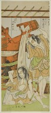 The Actors Ichikawa Komazo II as Satsuma Gengobei (right), and Nakamura Nakazo I..., c. 1771. Creator: Shunsho.