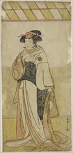 The Actor Yamashita Kinsaku II as Lady Manko (Manko Gozen) in the Play Hatsumombi..., c. 1780. Creator: Shunsho.