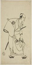 The Actor Arashi Otohachi I as Hotei Ichiemon in the Play Ayatsuri Kabuki Ogi, Performed..., c.1768. Creator: Shunsho.
