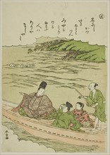 To: Sumida River, Musashi and Shimosa Provinces, from the series "Tales of Ise in..., c. 1772/73. Creator: Shunsho.