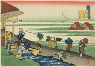 Poem by Dainagon Tsunenobu, from the series "One Hundred Poems Explained by the..., c. 1835/36. Creator: Hokusai.