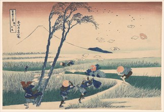 Ejiri in Suruga Province (Sunshu Ejiri), from "Thirty-six Views of Mount Fuji..., c1830/33. Creator: Hokusai.