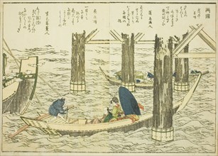 Ryogoku Bridge, from vol. 1 of the illustrated book "Fine Views of the Eastern Capital at a..., 1800 Creator: Hokusai.