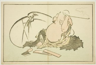 Hotei Smoking his Pipe, from The Picture Book of Realistic Paintings of Hokusai..., Japan, c. 1814. Creator: Hokusai.