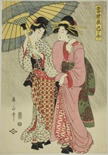 Two girls under an umbrella, from the series "Contemporary Flowers of the Southeast..., 1807. Creator: Kikukawa Eizan.
