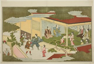 New Year in a Samurai Mansion, from the illustrated kyoka anthology "The Young God..., 1789. Creator: Kitagawa Utamaro.