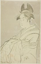 Miyahito of the Ogiya, Whose Assistants Are Tsubaki and Shirabe (Ogiya uchi..., Japan, 1793/94. Creator: Kitagawa Utamaro.