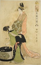 Hour of the Cock (Tori no koku), from the series "Twelve Hours in Yoshiwara...", Japan, c. 1794. Creator: Kitagawa Utamaro.