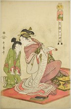 Hour of the Dog (Inu no koku), from the series "Twelve Hours in Yoshiwara (Seiro juni..., c. 1794. Creator: Kitagawa Utamaro.