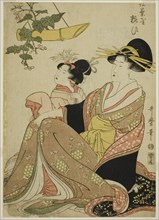 The Courtesan Yoso-oi of the Pine Needle House in the Yoshiwara and Her Attendant...About 1802. Creator: Kitagawa Utamaro.