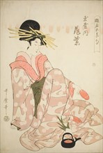 The Courtesan Hanamurasaki of the Tamaya, from the series "Courtesans of the Five..., c. 1805. Creator: Kitagawa Utamaro.