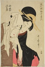 Koharu and Jihei, from the series "Fashionable Patterns in Utamaro Style..., Japan, c. 1798/99. Creator: Kitagawa Utamaro.