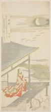 The Poet Ise Looking Up at a Flock of Returning Geese, from an untitled..., Japan, early 1760s. Creator: Kitao Shigemasa.