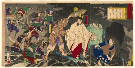 Escape of Emperor Godaigo, from the series "The Unofficial History of Japan (Nihon..., Japan, 1885. Creator: Kobayashi Kiyochika.