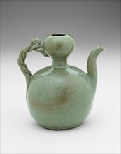 Gourd-Shaped Ewer with Twisted Rope Handle, Lotus Leaves, and Floral Sprays..., 12th century. Creator: Unknown.