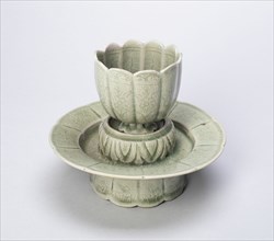 Lobed Cup and Stand with Floral Sprays and Stylized Leaves, North Korea, Goryeo..., 12th /13th cent. Creator: Unknown.