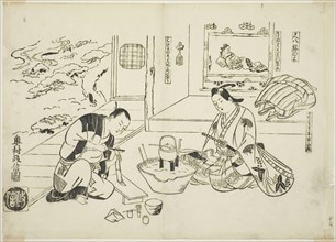 The Bamboo Flute and the Potted Tree (Shakuhachi hachi-no-ki), no. 12 from a series of ..., c1716/35 Creator: Okumura Masanobu.