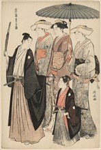 A Young Nobleman, His Mother, and Three Servents, from the series "A Brocade of..., c. 1783/84. Creator: Torii Kiyonaga.