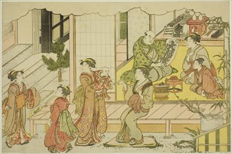 Opening the Storehouse (Kurabiraki), from the illustrated book "Colors of the Triple..., c. 1787. Creator: Torii Kiyonaga.