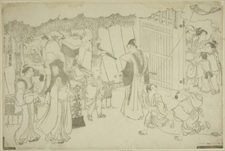 The First Day of Business (Akinai hajime), from the illustrated book "Colors of the..., c. 1787. Creator: Torii Kiyonaga.