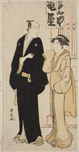 The Actor Onoe Matsusuke I and a geisha, from an untitled series of prints showing..., c. 1783. Creator: Torii Kiyonaga.