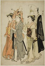 The Actor Ichikawa Danjuro V and his family, from an untitled series of four prints..., c. 1783/84. Creator: Torii Kiyonaga.