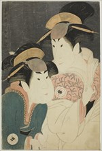 The actors Segawa Tomisaburo II (R) as Yadorigi, wife of Ogishi Kurando, and Nakamura..., 1794. Creator: Toshusai Sharaku.