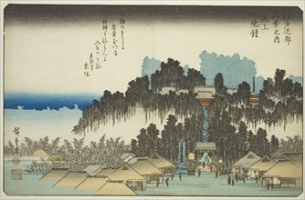 Evening Bell at Ikegami (Ikegami no bansho), from the series "Eight Views in the..., c. 1837/38. Creator: Ando Hiroshige.
