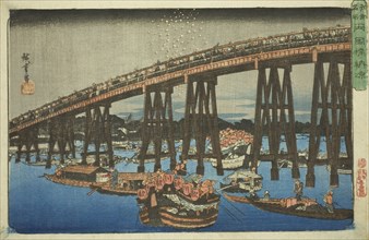 Cooling off at Ryogoku Bridge (Ryogokubashi noryo), from the series "Famous...", c. 1839/42. Creator: Ando Hiroshige.