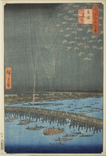 Fireworks at Ryogoku  (Ryogoku  hanabi), from the series One Hundred Famous..., 1858. Creator: Ando Hiroshige.