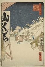 Bikuni Bridge in Snow (Bikunibashi setchu), from the series "One Hundred Famous..., 1858. Creator: Ando Hiroshige.