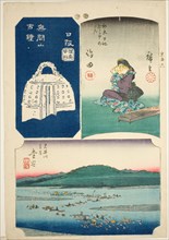 Shimada, Kanaya, and Nissaka, no. 6 from the series "Cutout Pictures of the Tokaido..., c. 1848/52. Creator: Ando Hiroshige.