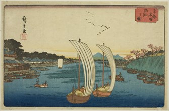 View of the Sumida River (Sumidagawa no zu), from the series "Famous Places in the..., c. 1840/42. Creator: Ando Hiroshige.