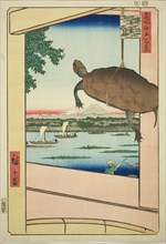 Mannen Bridge, Fukagawa (Fukagawa Mannenbashi), from the series "One Hundred..., 1857. Creator: Ando Hiroshige.