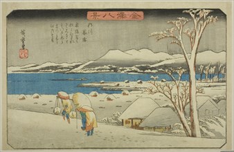 Evening Snow at Uchikawa (Uchikawa bosetsu), from the series "Eight Views of...", c. 1835/36. Creator: Ando Hiroshige.