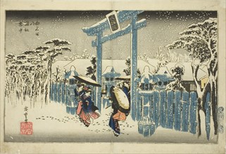 The Gion Shrine in Snow (Gionsha setchu), from the series "Famous Places in Kyoto...", c. 1834. Creator: Ando Hiroshige.